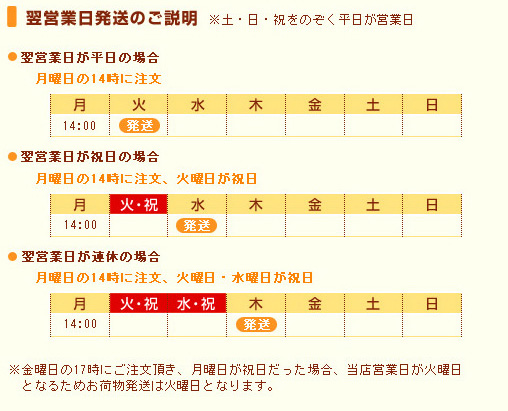 翌営業日発送のご説明